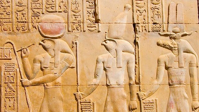 Wall carvings at the Temple of Horus at Edfu, Egypt